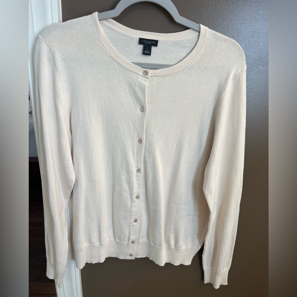 Large Ann Taylor Cream Cardigan Sweater